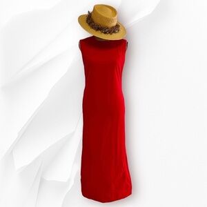 Liberty House Plush Crimson Red Velvet Dress 1960s Mod Maxi Sheath Retro